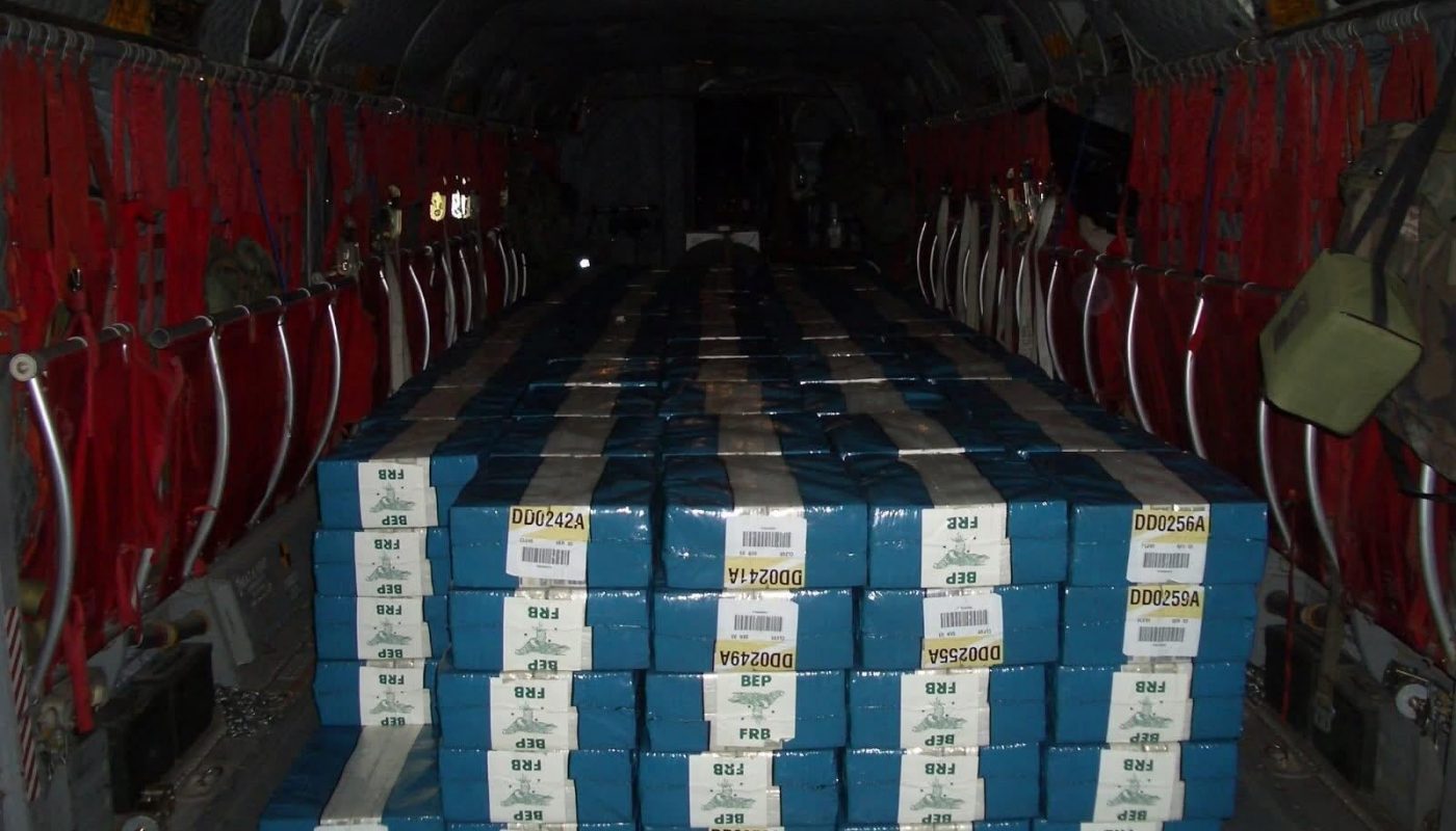 566 Million $ IN CASH weighted 6 tons was transported by CH-47 to Iraq for paying armed forces to capture Saddam Hussein in 2003, operated by CIA and SOCOM  (United States Special Operations Command),