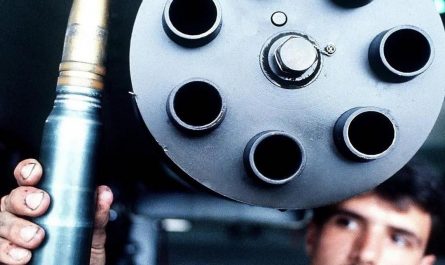 A 30mm cartridge from the GAU-8/A Avenger, the cannon mounted on the A-10 Thunderbolt II.  Each cartridge is 11.4 inches (290 mm) long and weighs 1.53 pounds (0.69 kg).