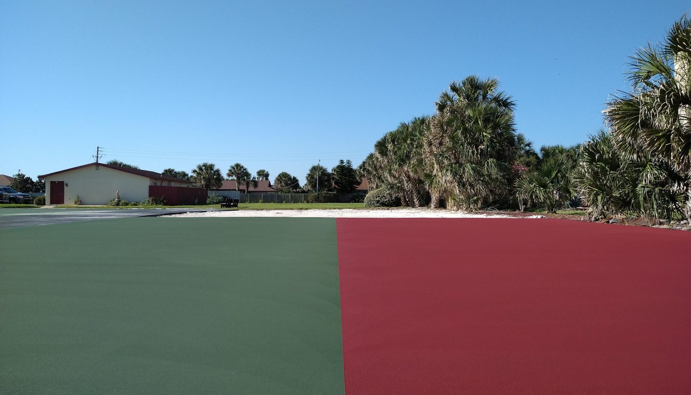 A basketball court before the lines are painted