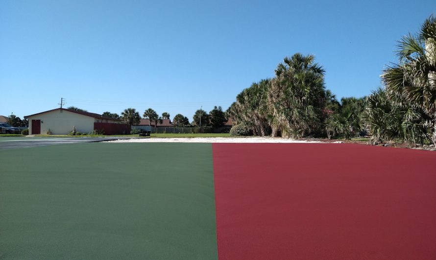 A basketball court before the lines are painted