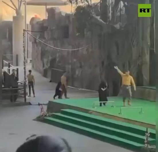 A bear, exhausfrom abuse, attacks its trainer.