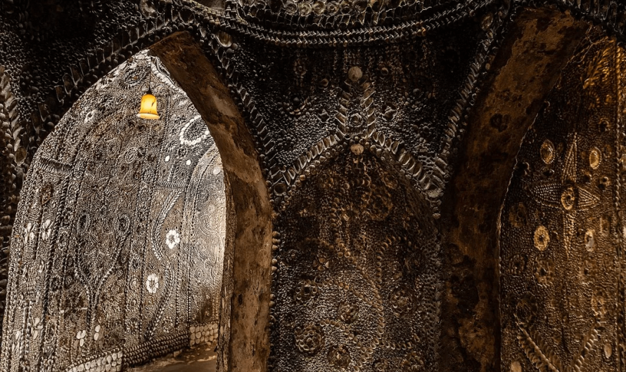 A man in 1835 was digging a duck pond and accidentally uncovered a 70-foot tunnel made of 2,000 sq ft of mosaic made from 4.6 million shells (mussels, cockles, whelks, limpets, oysters, scallops).