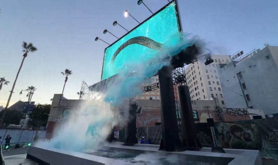 A new ‘PERCY JACKSON’ billboard includes a physical waterfall effect