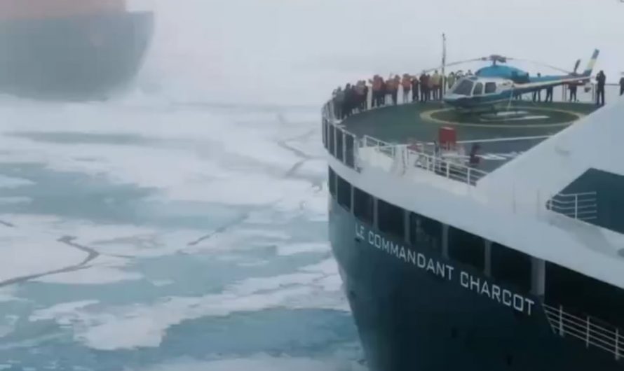 A unique encounter at the very top of the world.The Russian nuclear icebreaker 50 Years of Victory meets The French icebreaker vessel Commandant Charcot at the North Pole.