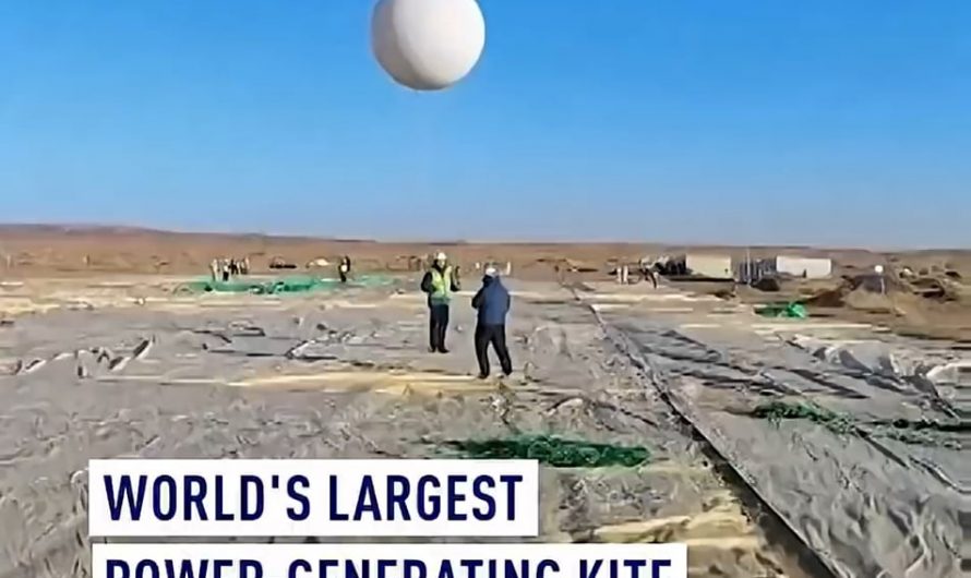 China lets fly world’s largest kite in Inner Mongolia for electric power generation.