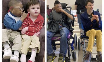 Doctors said they had a 2% chance of survival, would never walk and would likely be in a vegetative state if they made it past 7years. Today, both friends walked across the graduation stage. First photo is their first day of school, second is graduation.Never stop believing.