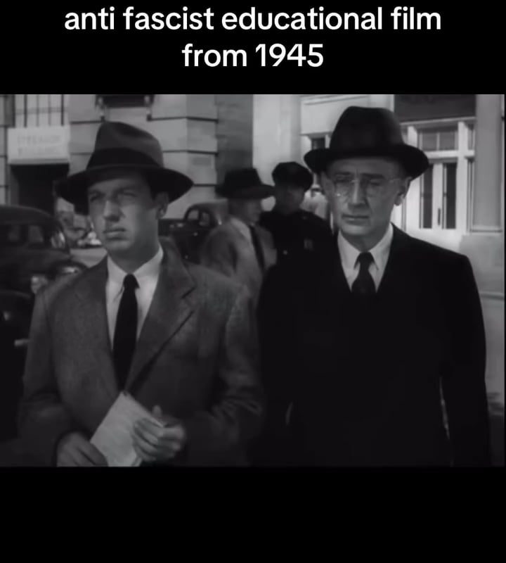 "Don't be a sucker", a film made in 1943 by the US Department of War, showing how fascists weaponize prejudice to divide and take over nations.