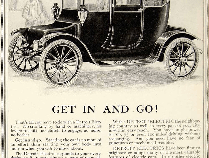 Early ad for a “Detroit” Electric car, from the anderson electric car company, circa 1913.