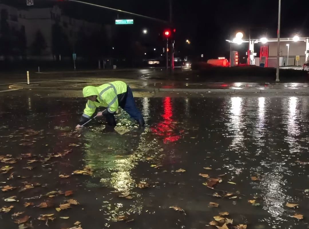 Floodwaters receding as the storm drain gets unclogged.