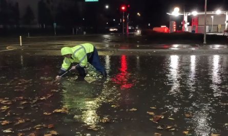 Floodwaters receding as the storm drain gets unclogged.