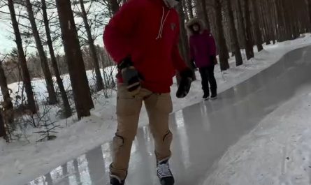 Freshly zambonied ice trail