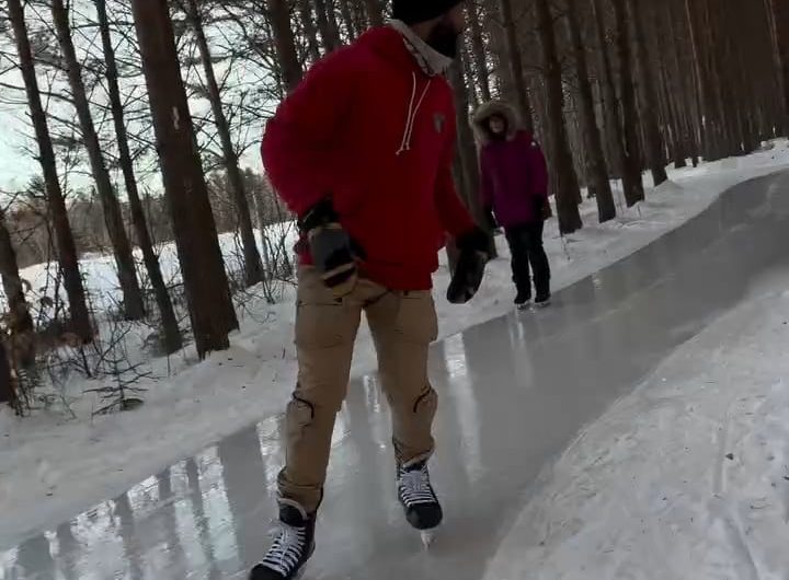 Freshly zambonied ice trail