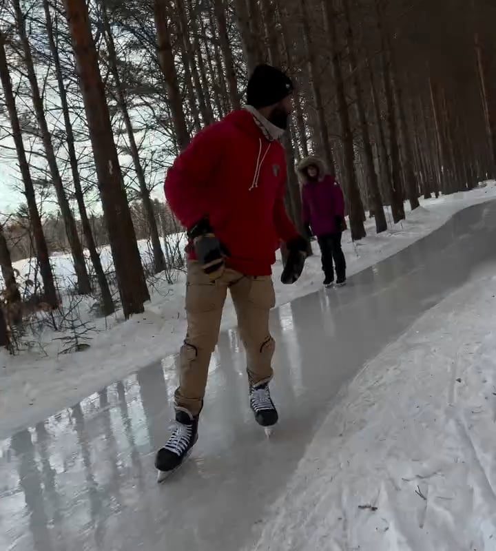 Freshly zambonied ice trail