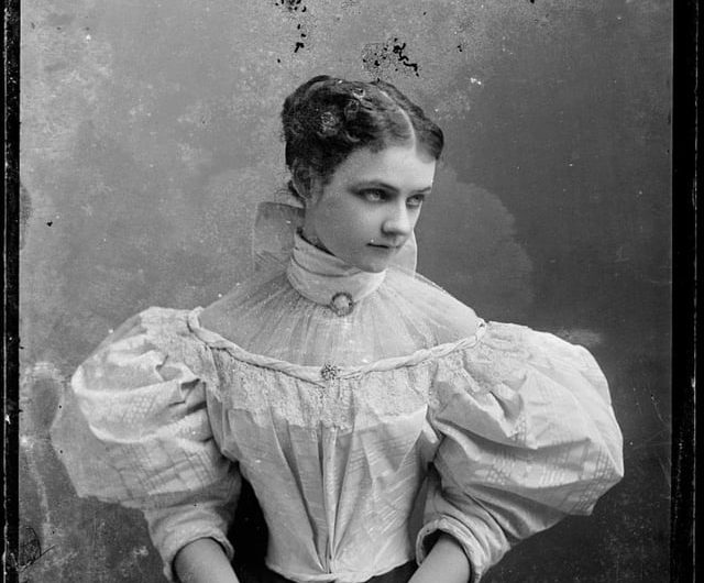 Glass negatives that show women with the fashionable at the time “Leg of mutton” sleeves, circa 1890.