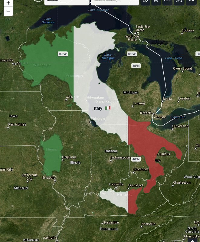 If you move Italy over the U.S. at its exact parallel, Rome is farther north than NYC and almost exactly where Chicago is | TrueSize.net