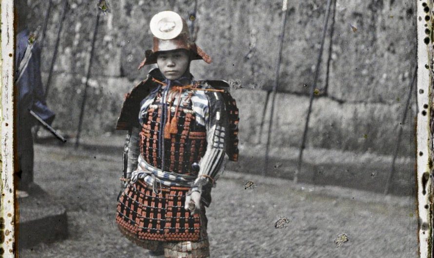 Japanese boy in armor, circa 1927, natural color by autochrome.