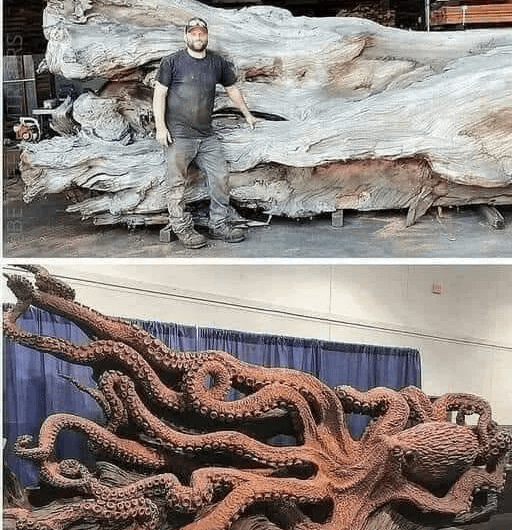 Jeffrey Michael Samudosky (JMS Wood Sculpture) [14 feet (4.2 m) long and 9 feet (2.7m) tall, weighing about 3,500 pounds (1587.57kg)]. Impressive as hell to me.