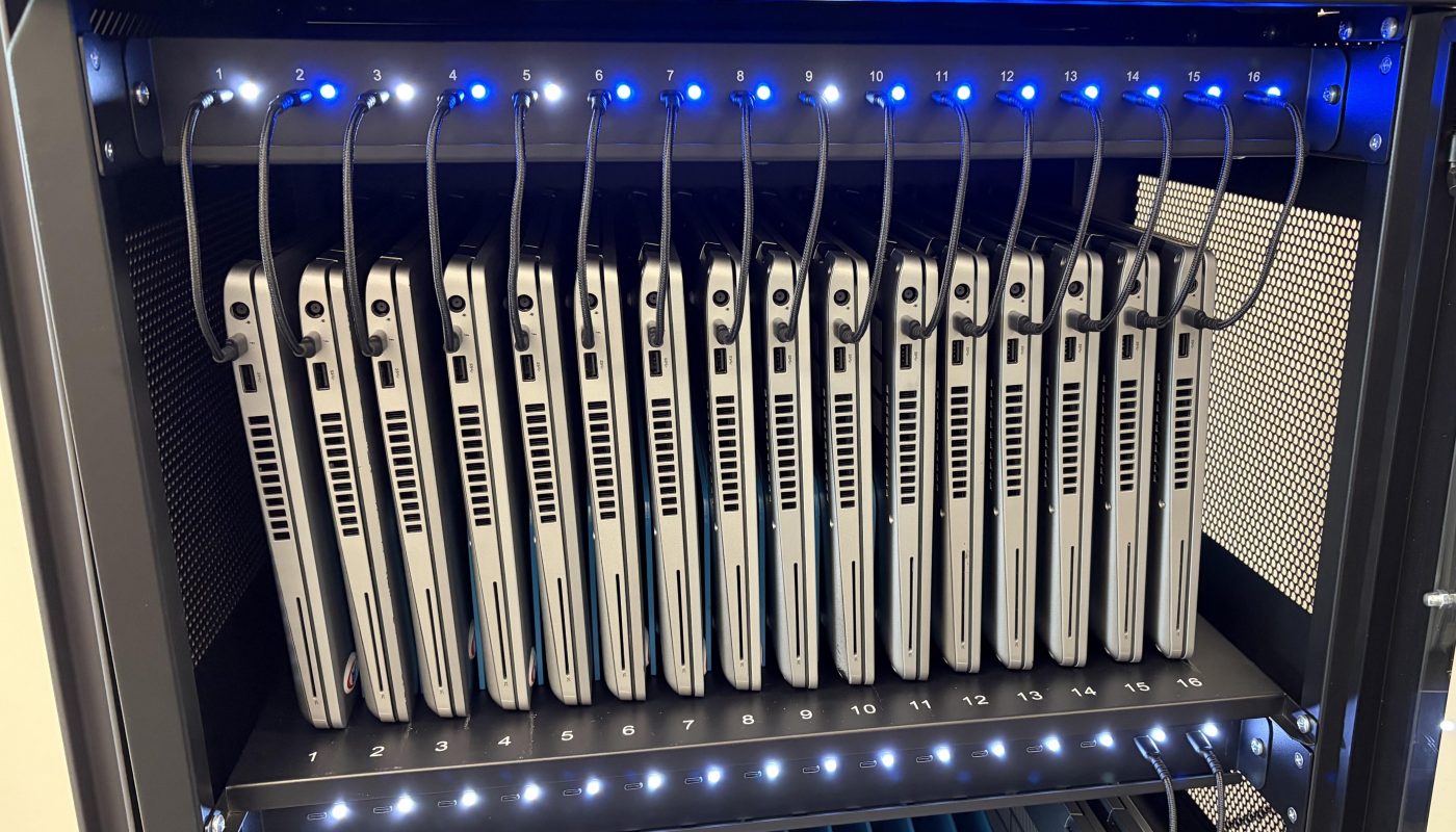 Laptops charging in their cart …