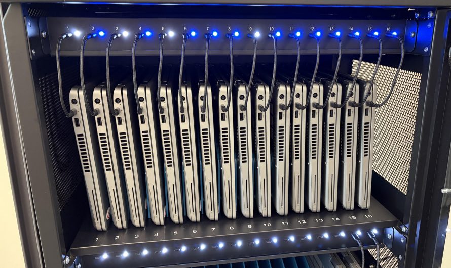 Laptops charging in their cart …