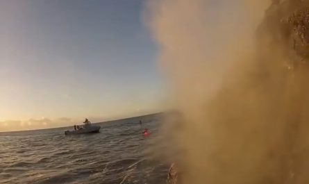 Lava falling into water