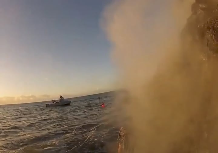 Lava falling into water