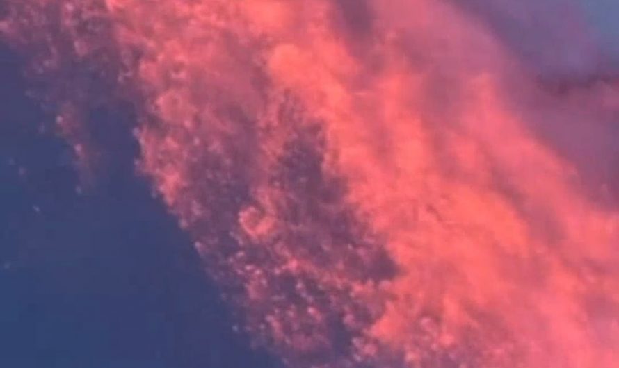 Lava fountain cools down into rocks before hitting the ground