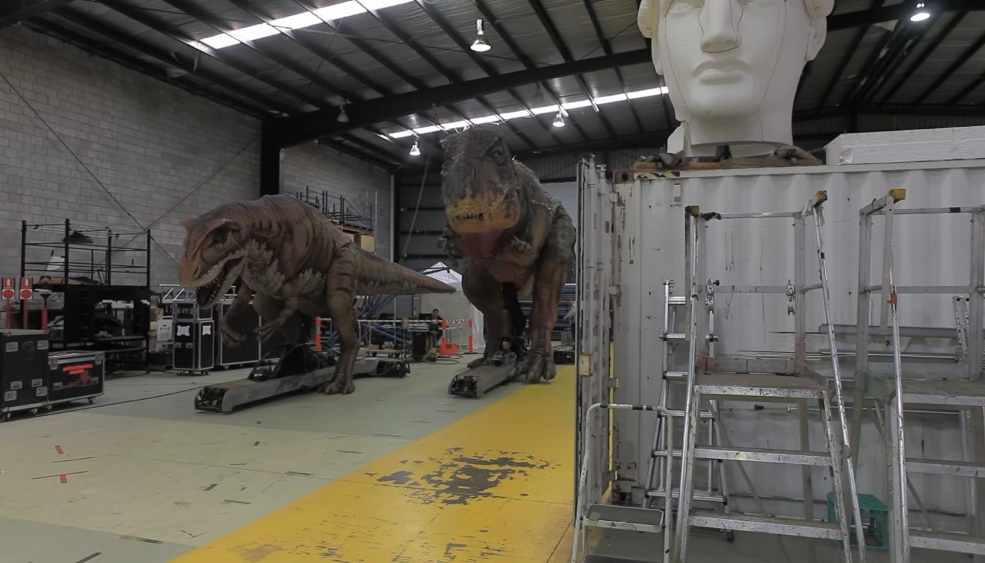 Lifelike rampaging Tyrannosaurus.