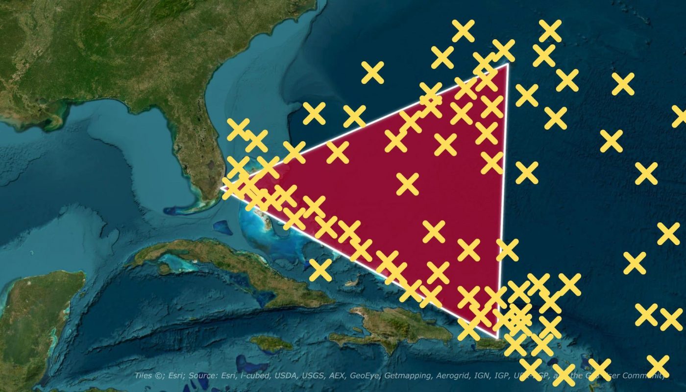 Map I made showing disappearances linked to the Bermuda Triangle