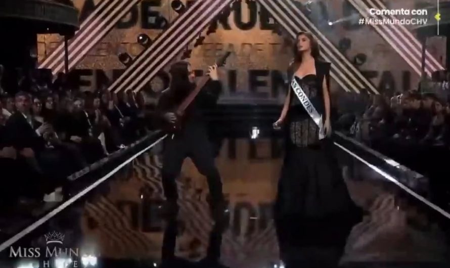 Miss World Chile semi-finalist stuns judges by performing a song from her own death metal band.