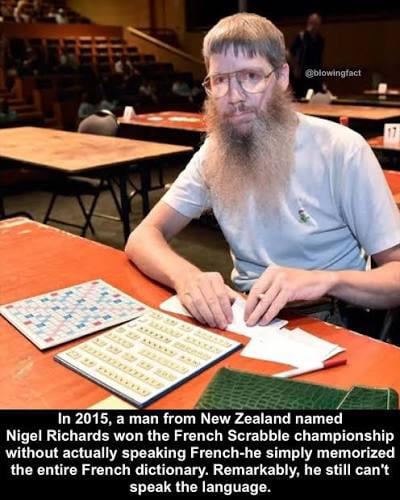 Mon Dieu! This is Nigel Richards, a New Zealander who won the French language Scrabble World Championship in 2015 despite not being able to speak the language.