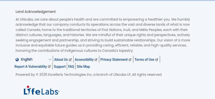 My friend’s stool sample test booking includes a land acknowledgment