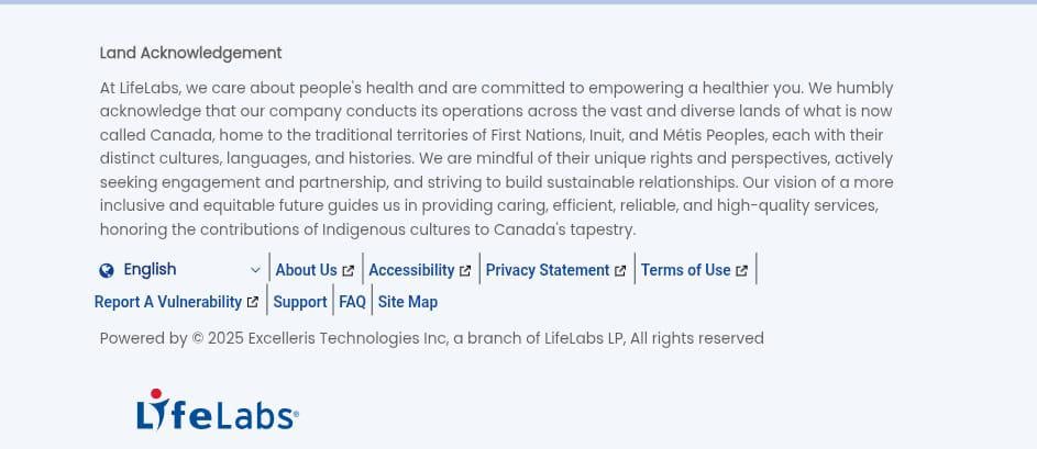 My friend’s stool sample test booking includes a land acknowledgment