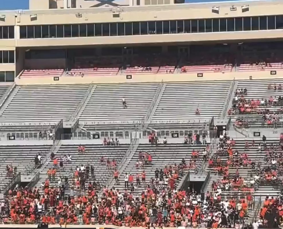 One guy cheering alone in a section at a sporting event, quickly turns into that section filling up as more and more people join in.