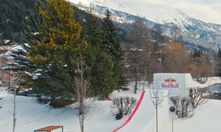 Pierre Vaultier riding a pumptrack on a lake