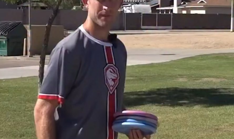 Pro Disc Golfer Ricky Wysocki casually throwing in twice while showing his new discs