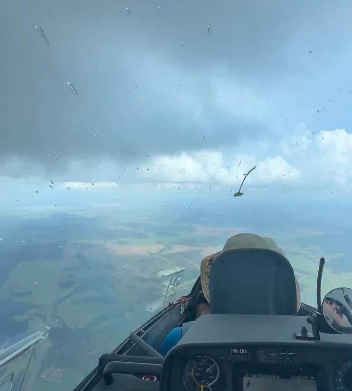 Raindrops on a sailplane canopy