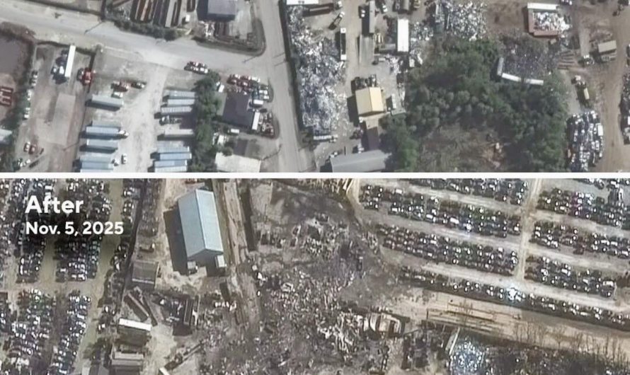 Satellite imagery shows before-and-after of the destruction left from a UPS plane that crashed shortly after takeoff