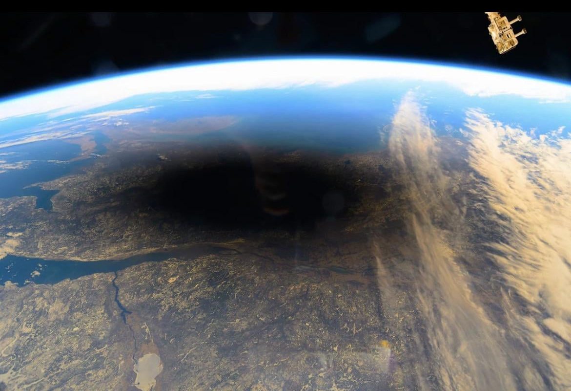 Shadow of the moon as seen from the ISS during the total solar eclipse in 2024