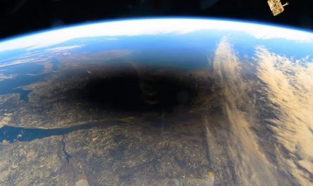 Shadow of the moon as seen from the ISS during the total solar eclipse in 2024