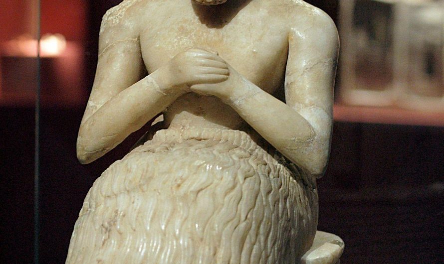 Sumerian statue of ruler Ebih the 2nd, with eyes made of lapis lazuli (2400BC).