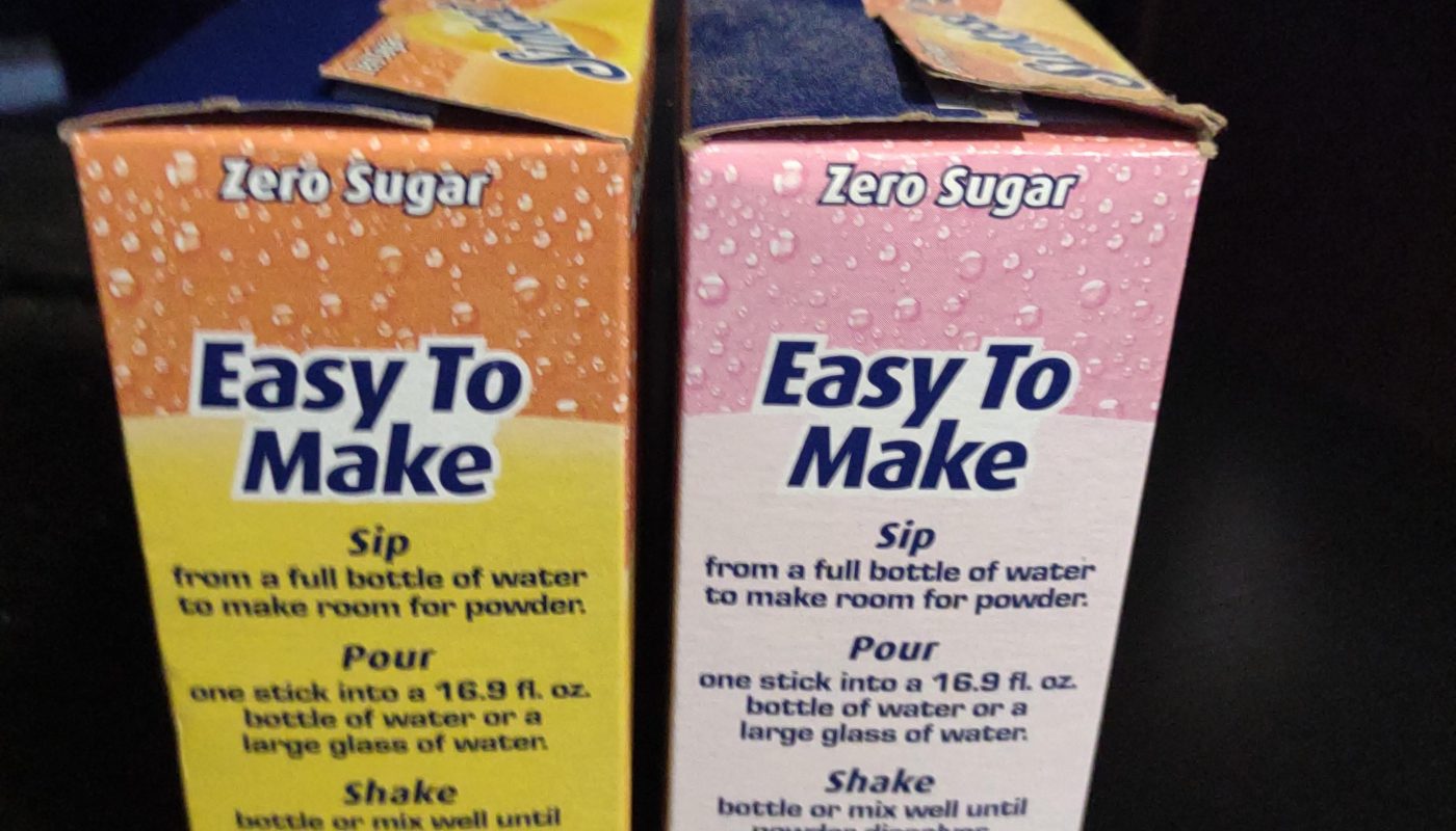 The difference in colour between a newly opened box and one that's been sitting next to a sunny window for a long time