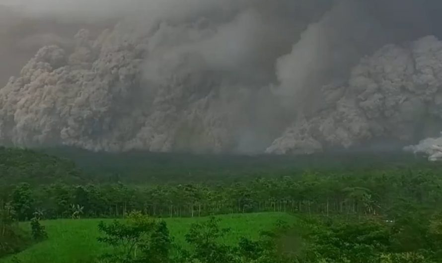 The dramatic advance of a glowing pyroclastic flow from Mount Semeru was captured today by AfarTv’s live webcam in East Java, Indonesia.