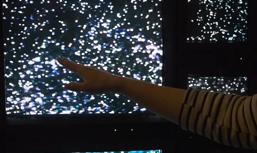 The interactive particles on this CRT Wall Setup
