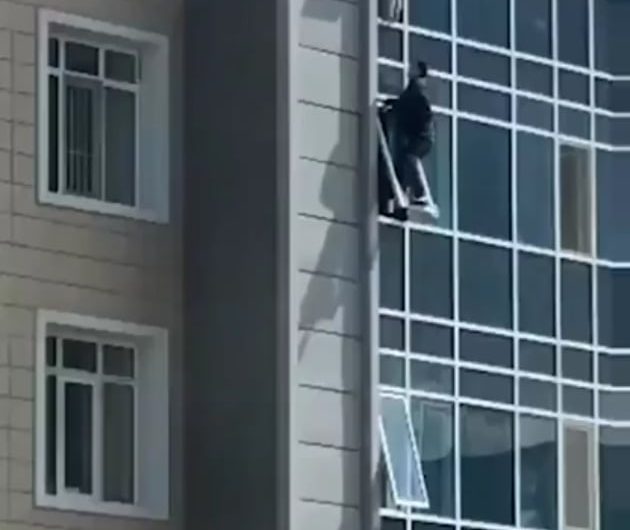 The man climbed out of his eighth floor apartment window to catch the helpless three-year-old girl.