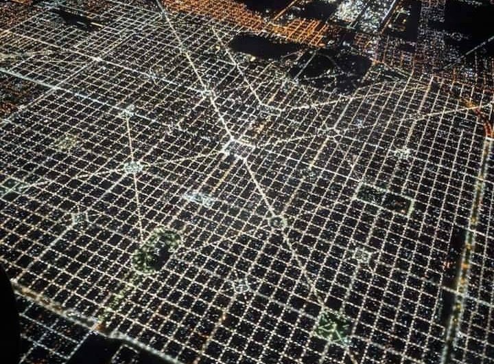 The overhead view of La Plata, Argentina at night