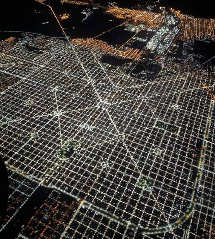 The overhead view of La Plata, Argentina at night