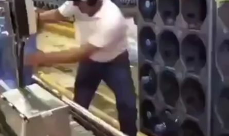 The way he stacks those water bottles