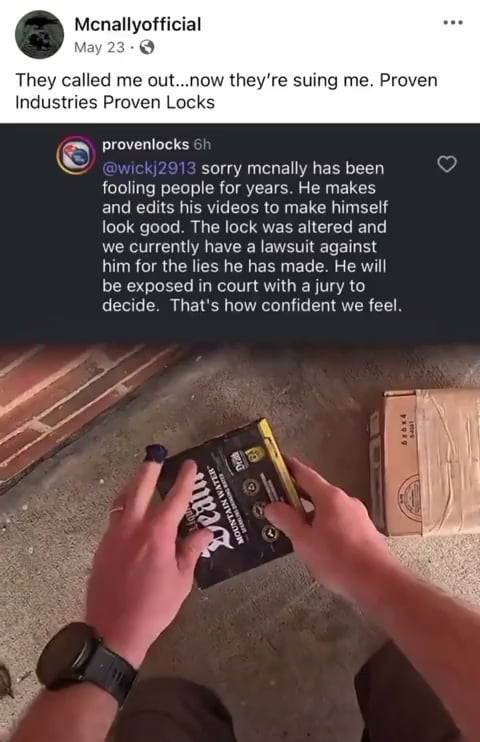 This guy made a video bypassing a lock, the company responds by suing him, saying he’s tampering with them. So he orders a new one and bypasses it right out of the box