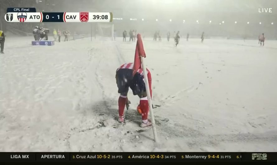 This is the Canadian Premier League final — a bicycle kick goal in the middle of a blizzard. You literally can’t get more Canadian than this.