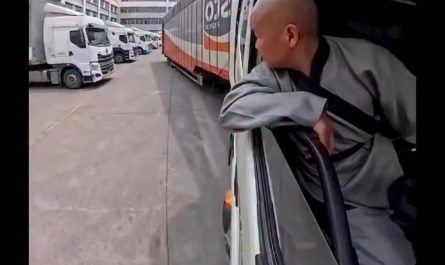 This man reversing a massive truck with just inches to spare and making it look effortless
